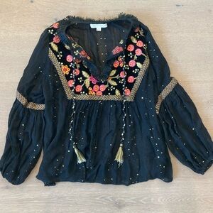 Love Stitch Black Sequin and Velvet floral stitch blouse - size Medium